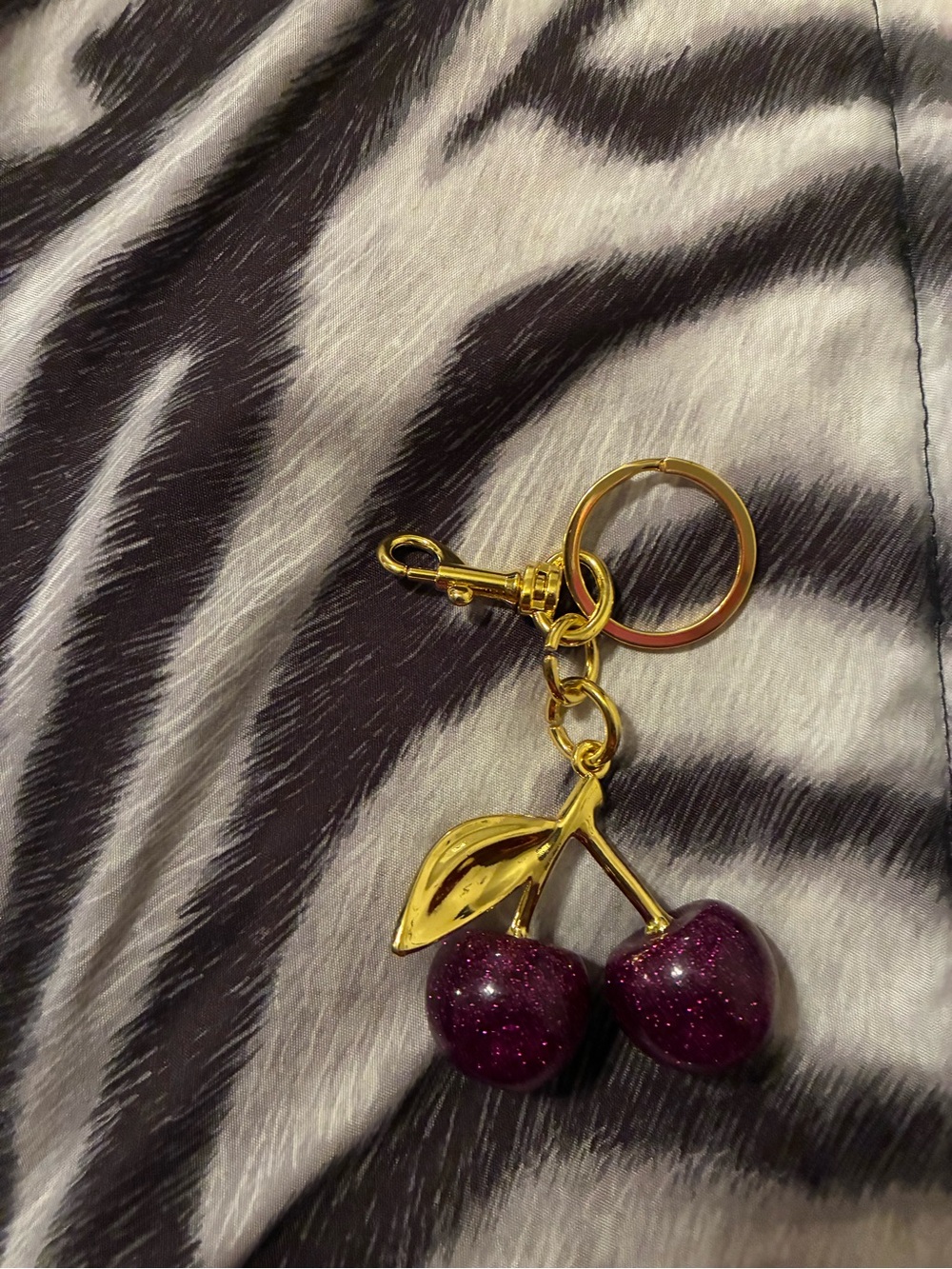 Cherry Keychain with Purple Glitter Cherries